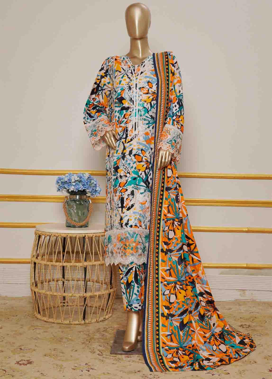 Bin Saeed Fabric - WKE-079 B-3 Piece Khaddar Embroidered Stitched Suit