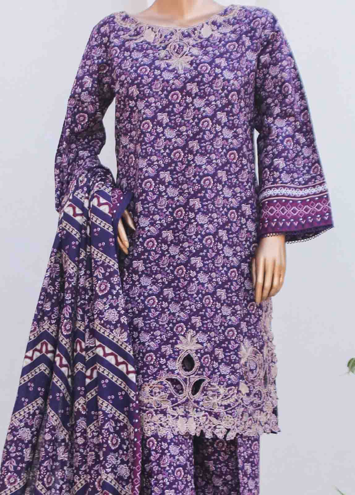 Bin Saeed Fabric - WKE-085-3 Piece Khaddar Embroidered collection