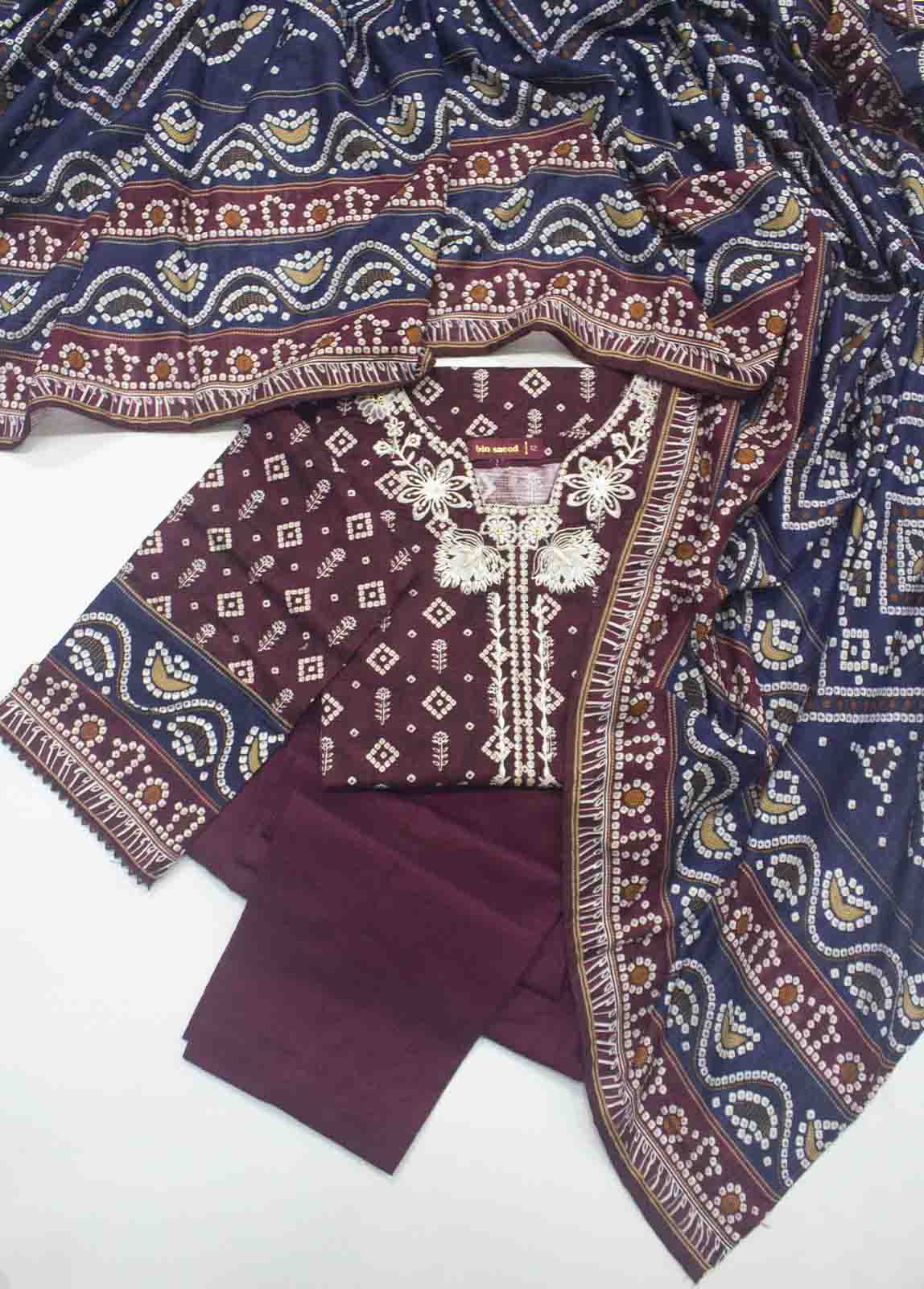 Bin Saeed Fabric - WKE-088-3 Piece Khaddar Embroidered Suit