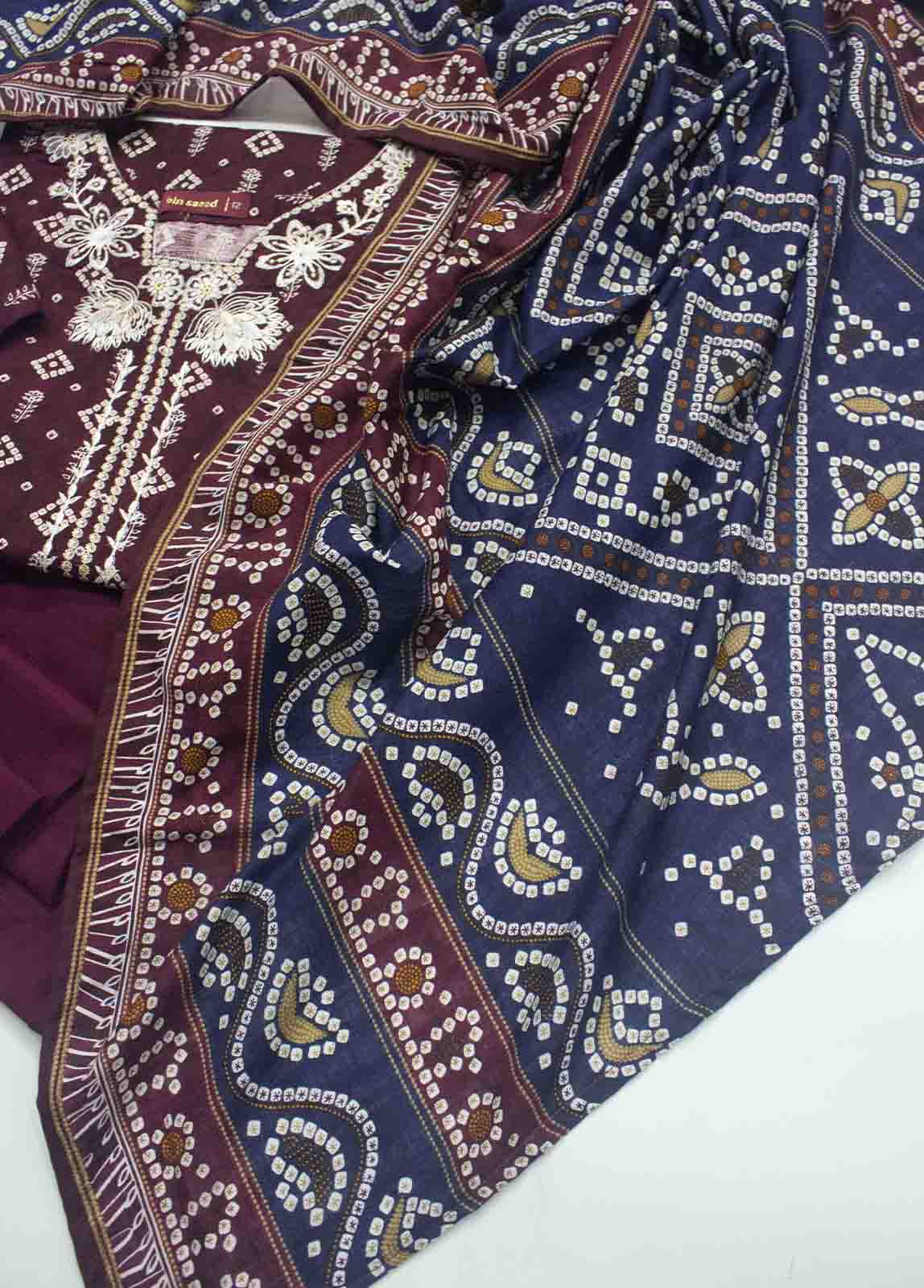 Bin Saeed Fabric - WKE-088-3 Piece Khaddar Embroidered Suit