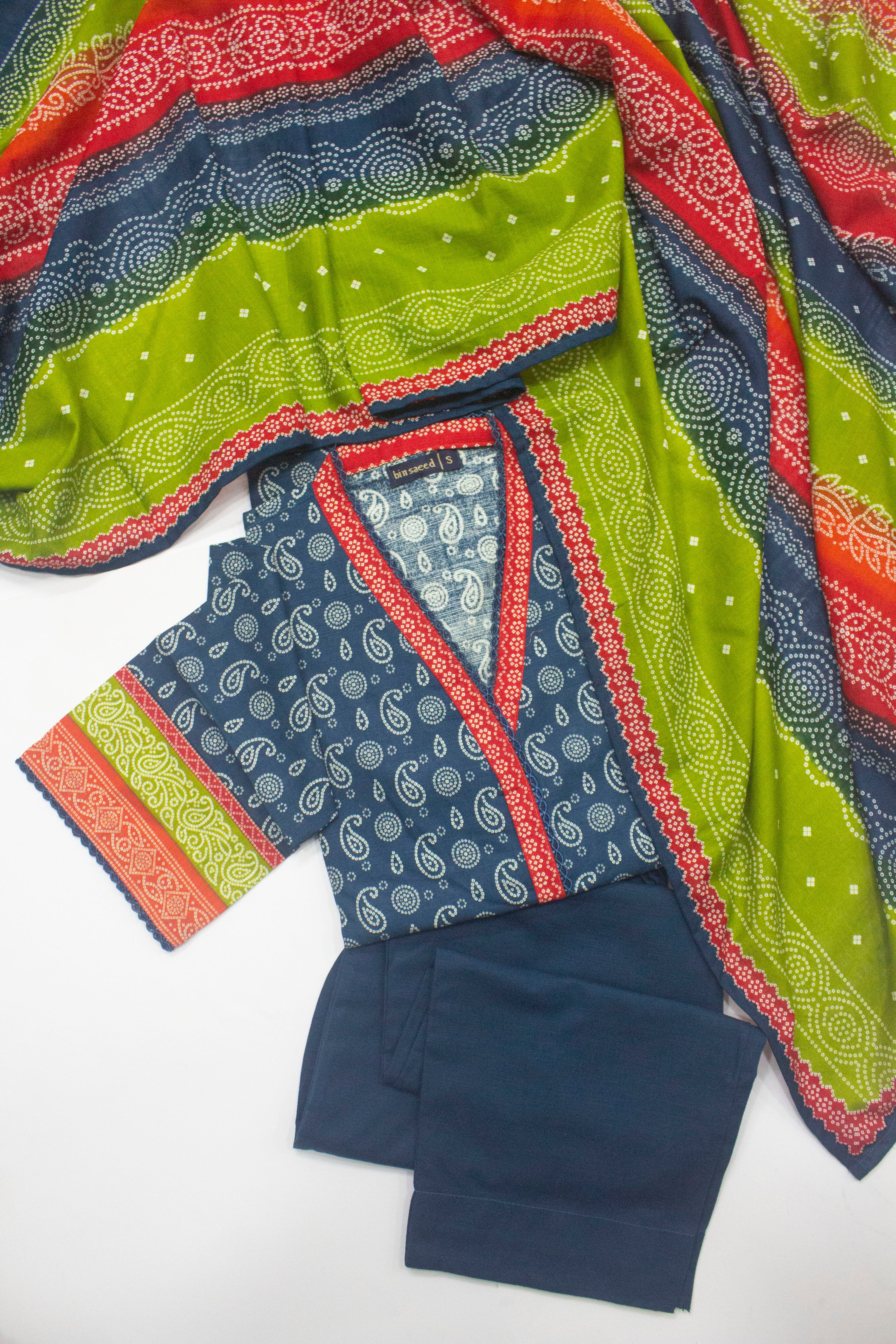 Bin Saeed Fabric - WKF-006-3 Piece Khaddar Printed Suit