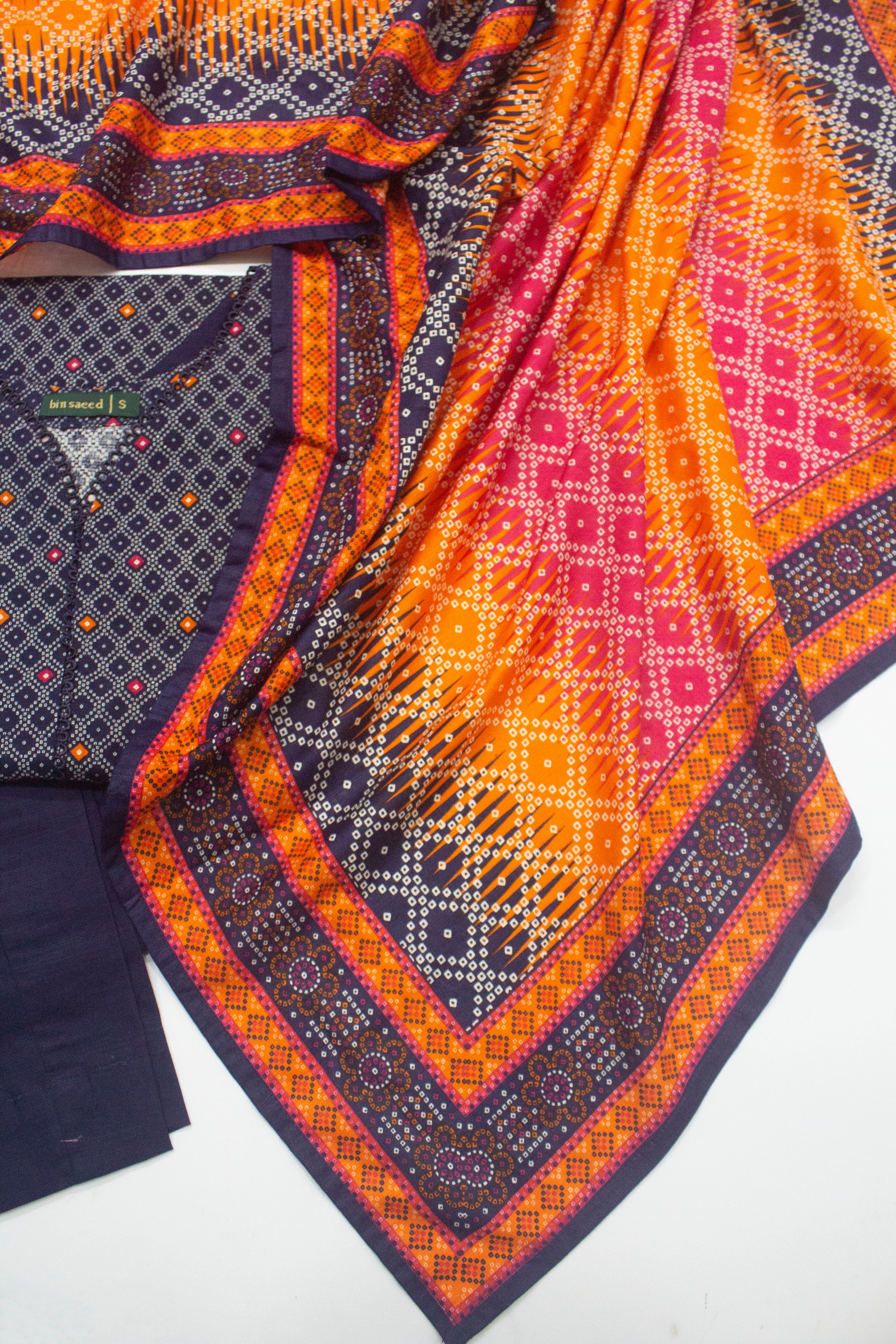 Bin Saeed Fabric - WKF-009-3 Piece Khaddar Printed Suit