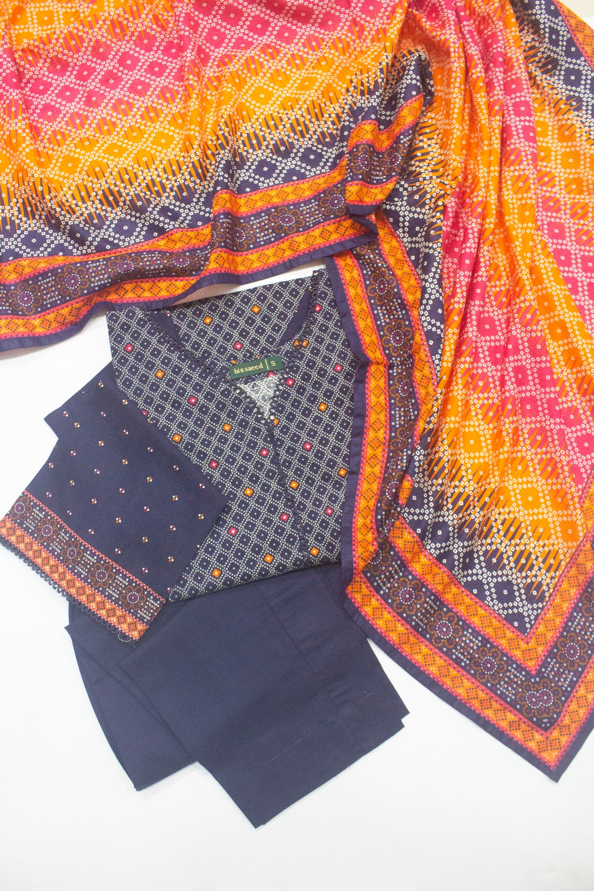 Bin Saeed Fabric - WKF-009-3 Piece Khaddar Printed Suit