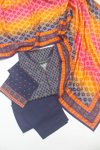 Bin Saeed Fabric - WKF-009-3 Piece Khaddar Printed Suit