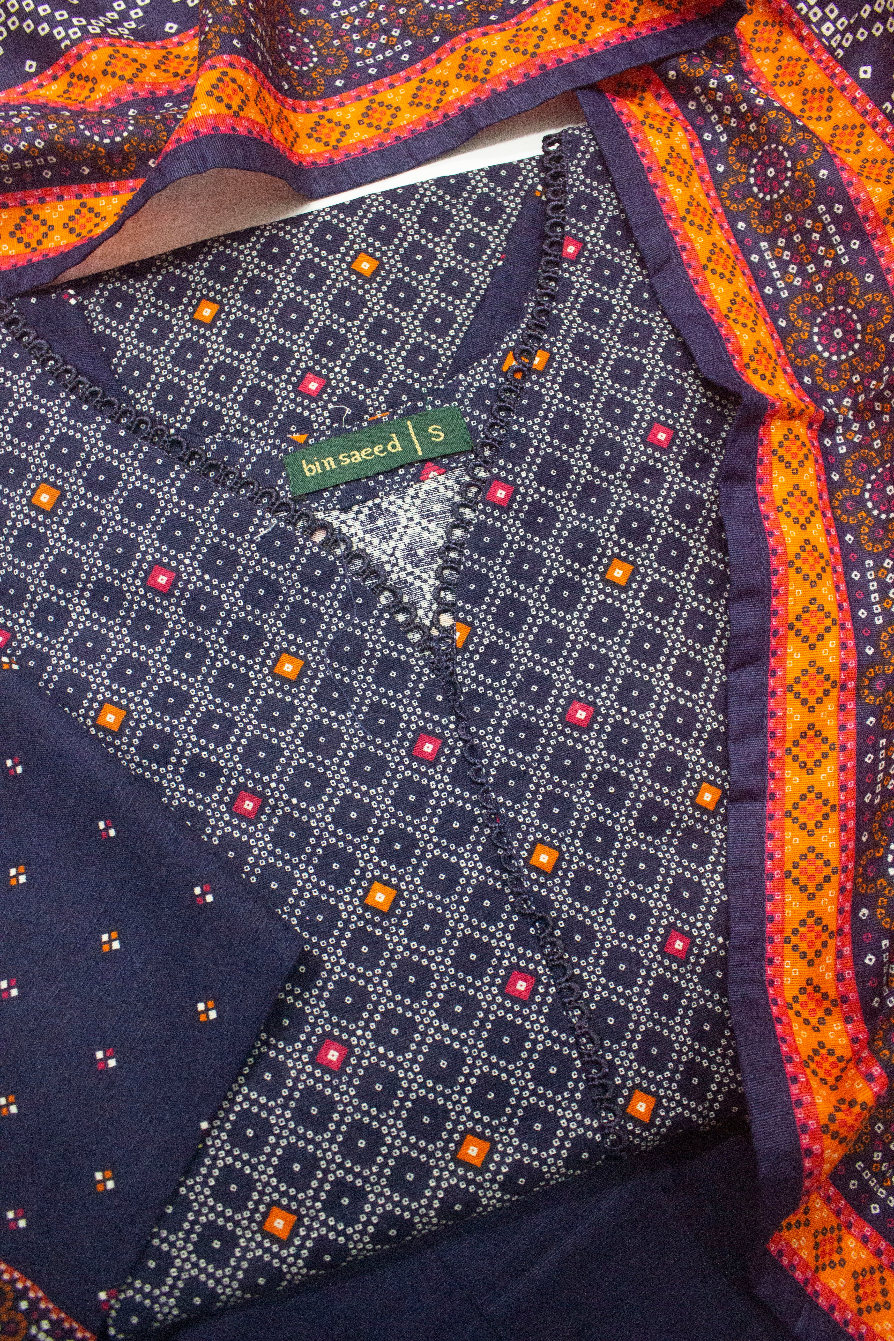 Bin Saeed Fabric - WKF-009-3 Piece Khaddar Printed Suit