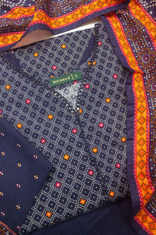 Bin Saeed Fabric - WKF-009-3 Piece Khaddar Printed Suit