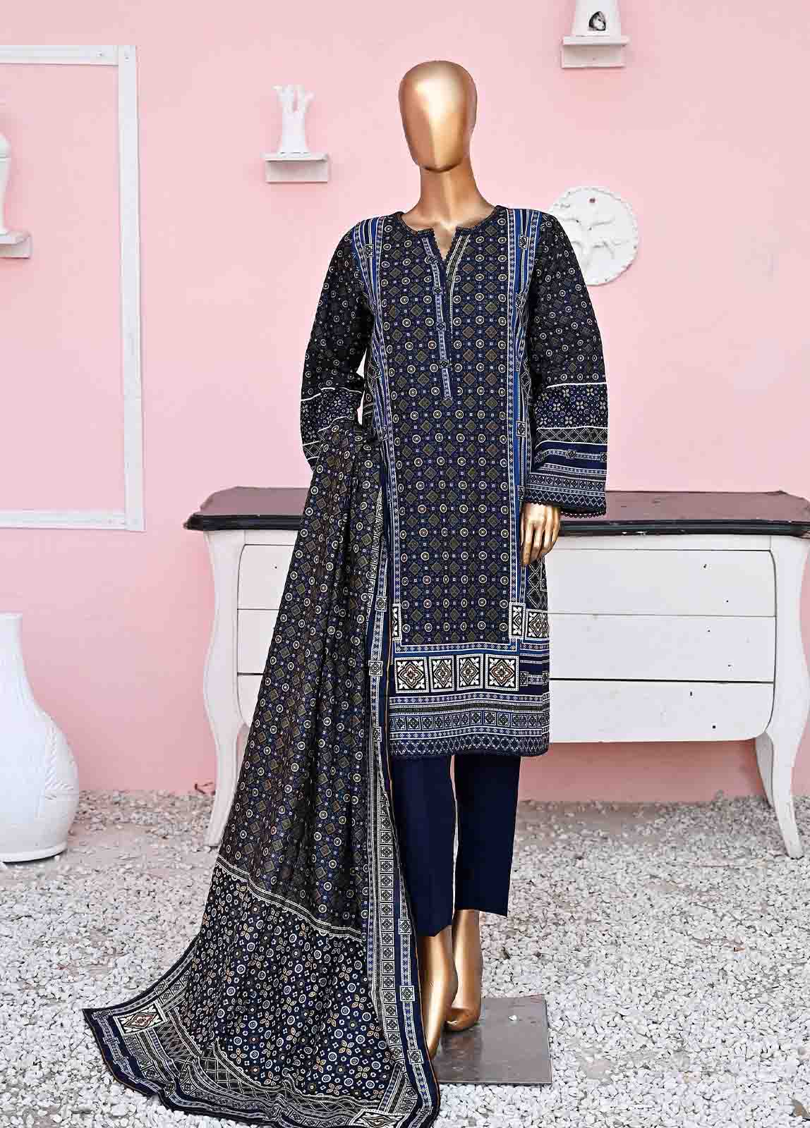 Bin Saeed Fabric - WKF-011-3 Piece Khaddar Printed collection
