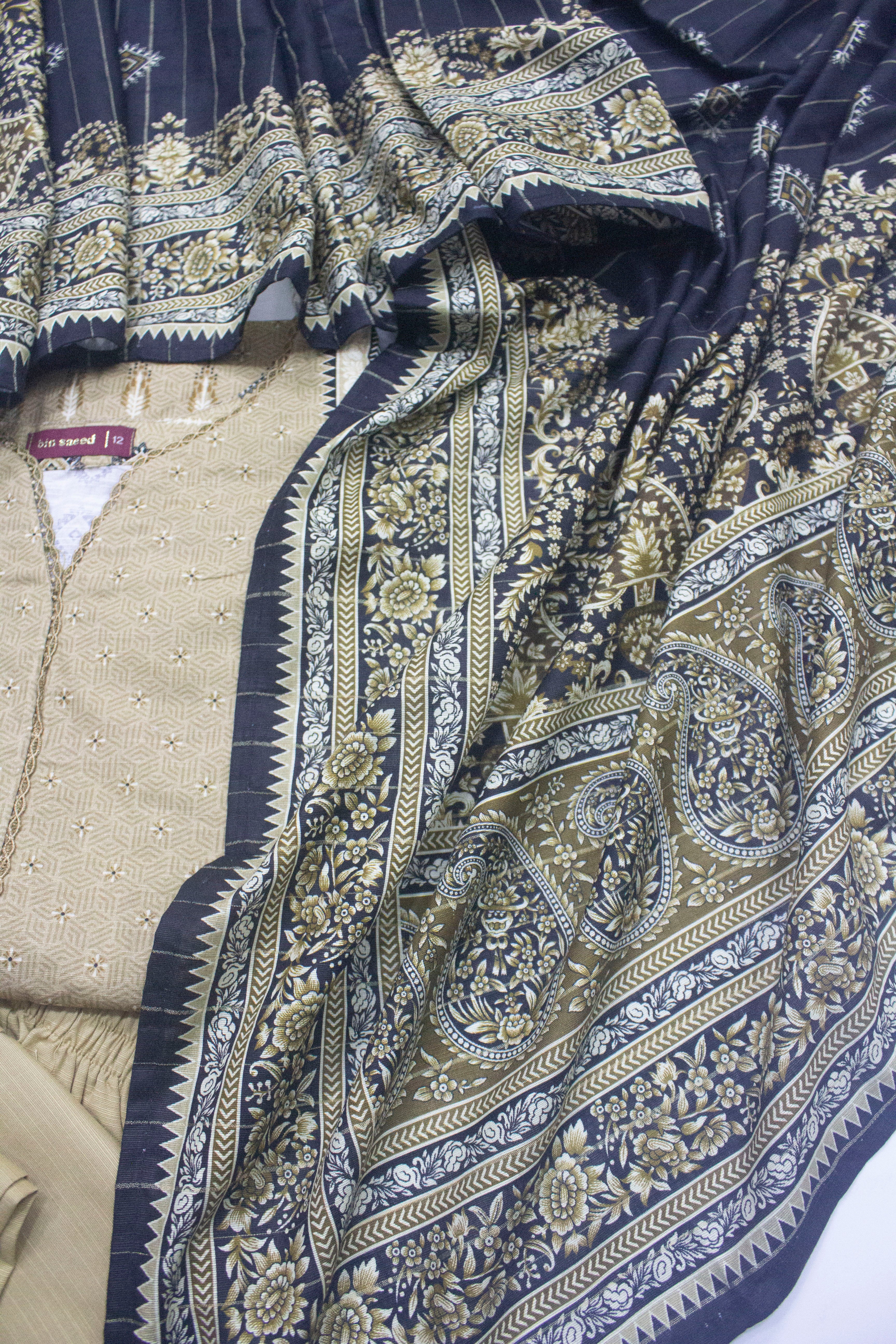 Bin Saeed Fabric - WKF-0140-3 Piece Khaddar Printed Suit