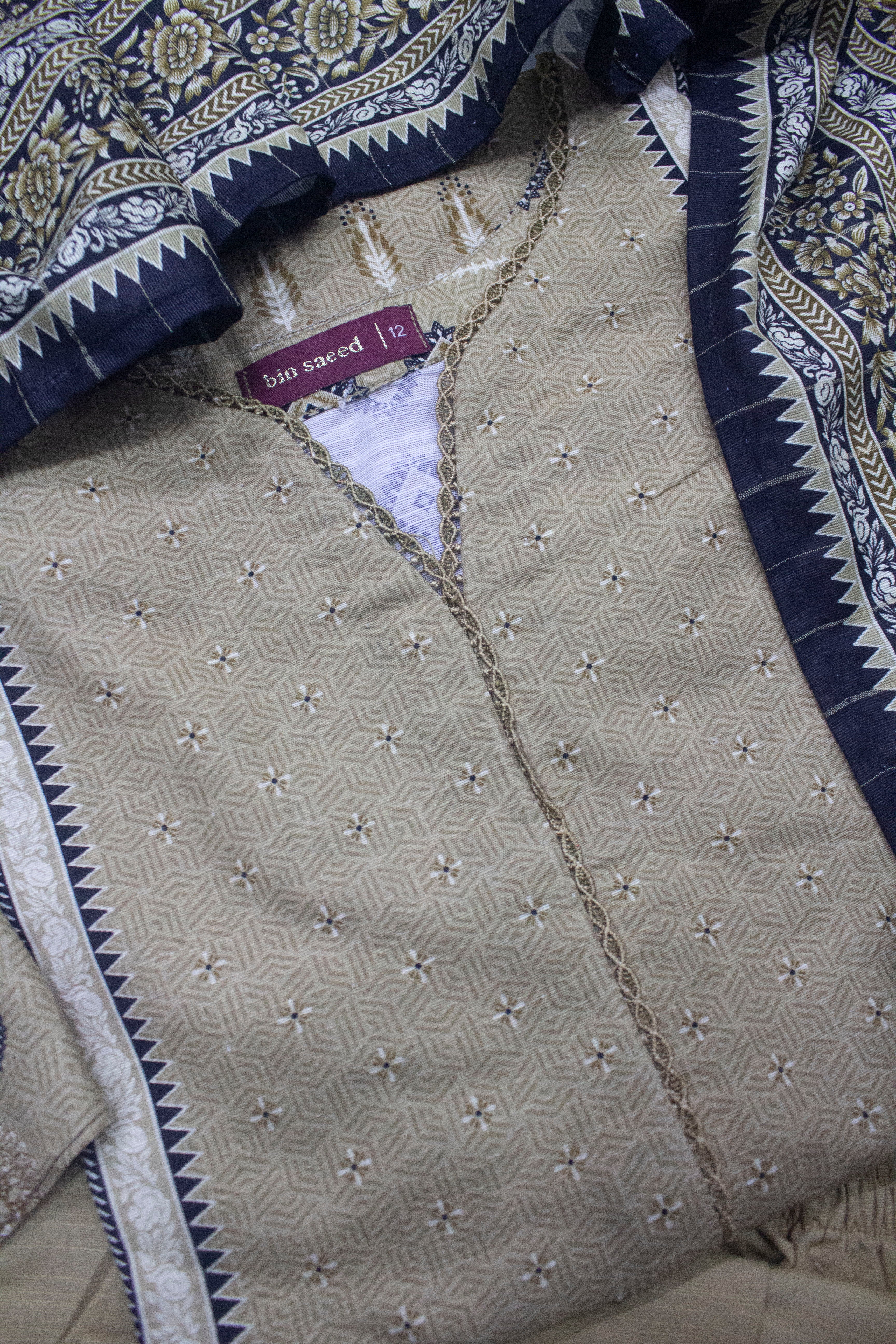 Bin Saeed Fabric - WKF-0140-3 Piece Khaddar Printed Suit