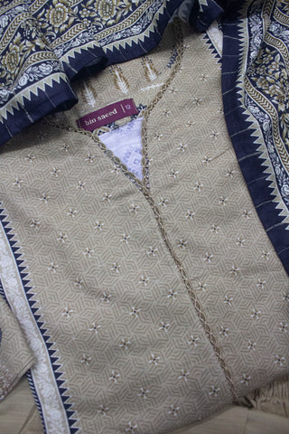 Bin Saeed Fabric - WKF-0140-3 Piece Khaddar Printed Suit