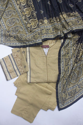 Bin Saeed Fabric - WKF-0140-3 Piece Khaddar Printed Suit
