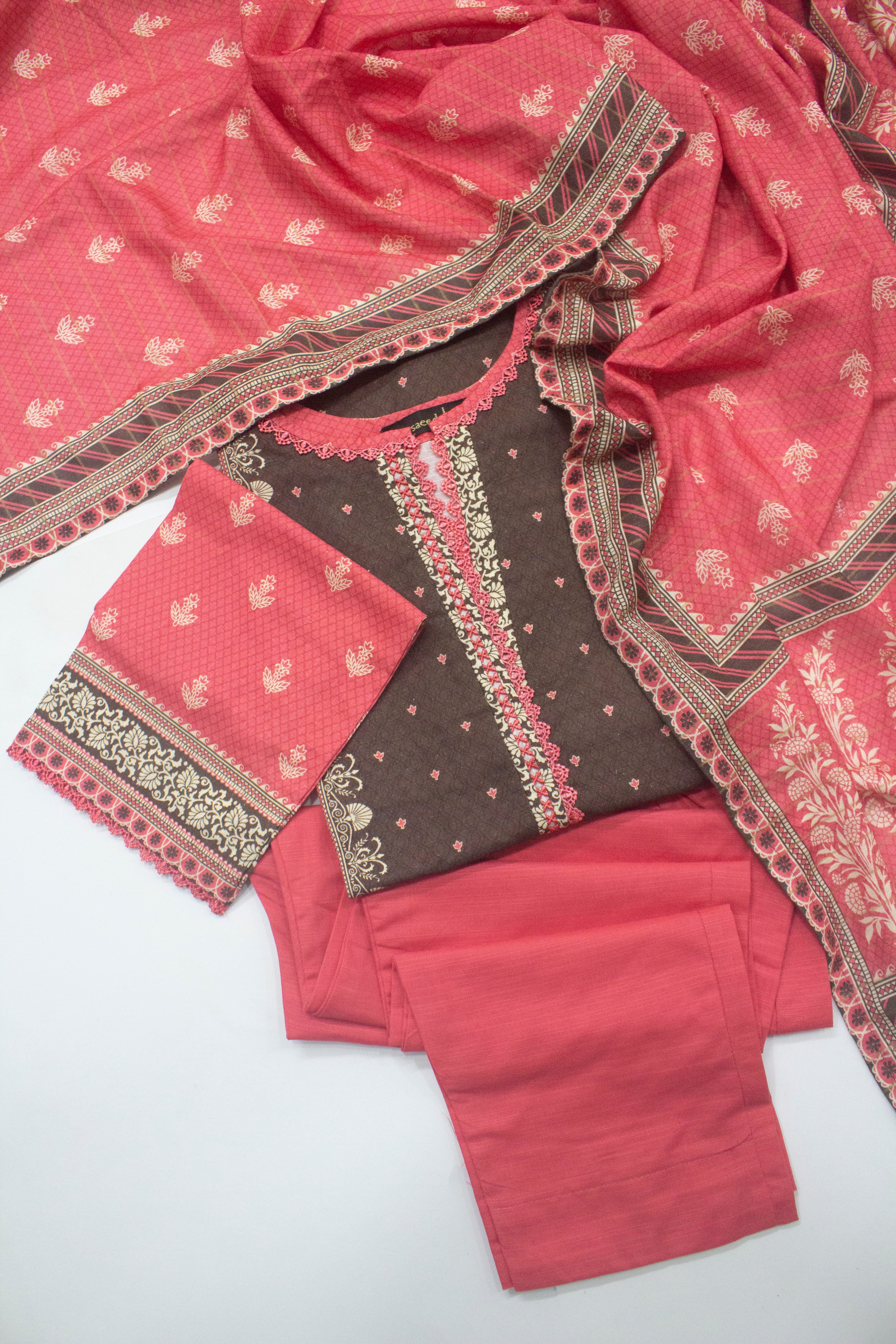 Bin Saeed Fabric - WKF-0148-3 Piece Khaddar Printed Suit