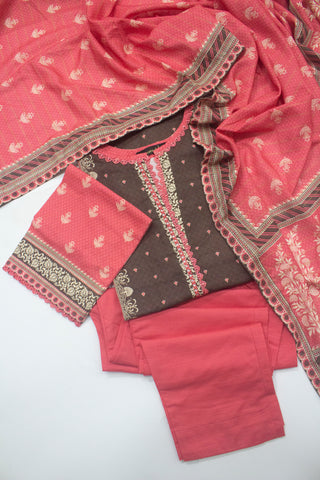 Bin Saeed Fabric - WKF-0148-3 Piece Khaddar Printed Suit