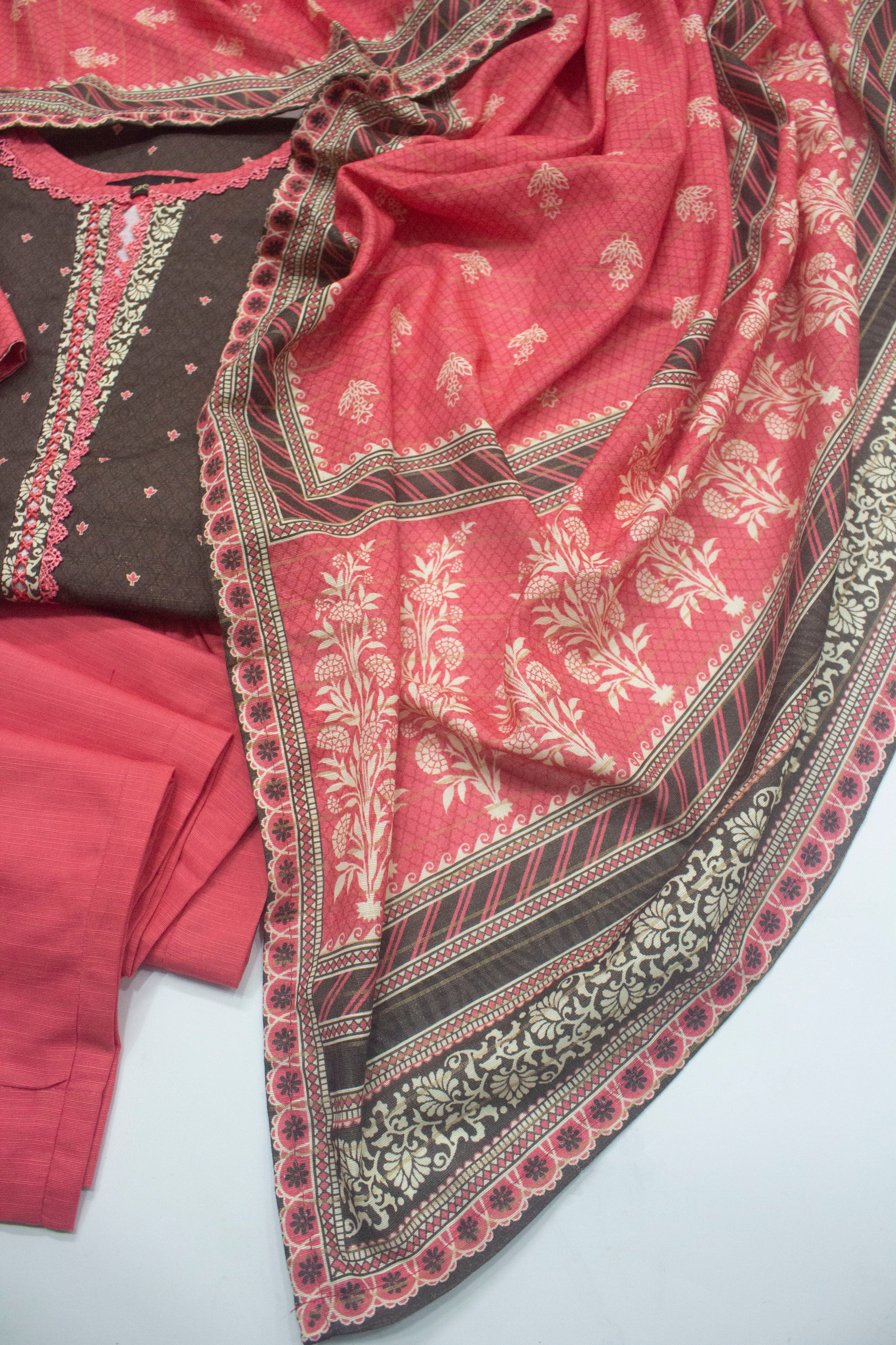 Bin Saeed Fabric - WKF-0148-3 Piece Khaddar Printed Suit