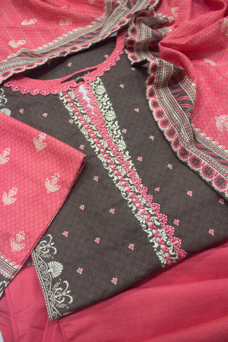 Bin Saeed Fabric - WKF-0148-3 Piece Khaddar Printed Suit