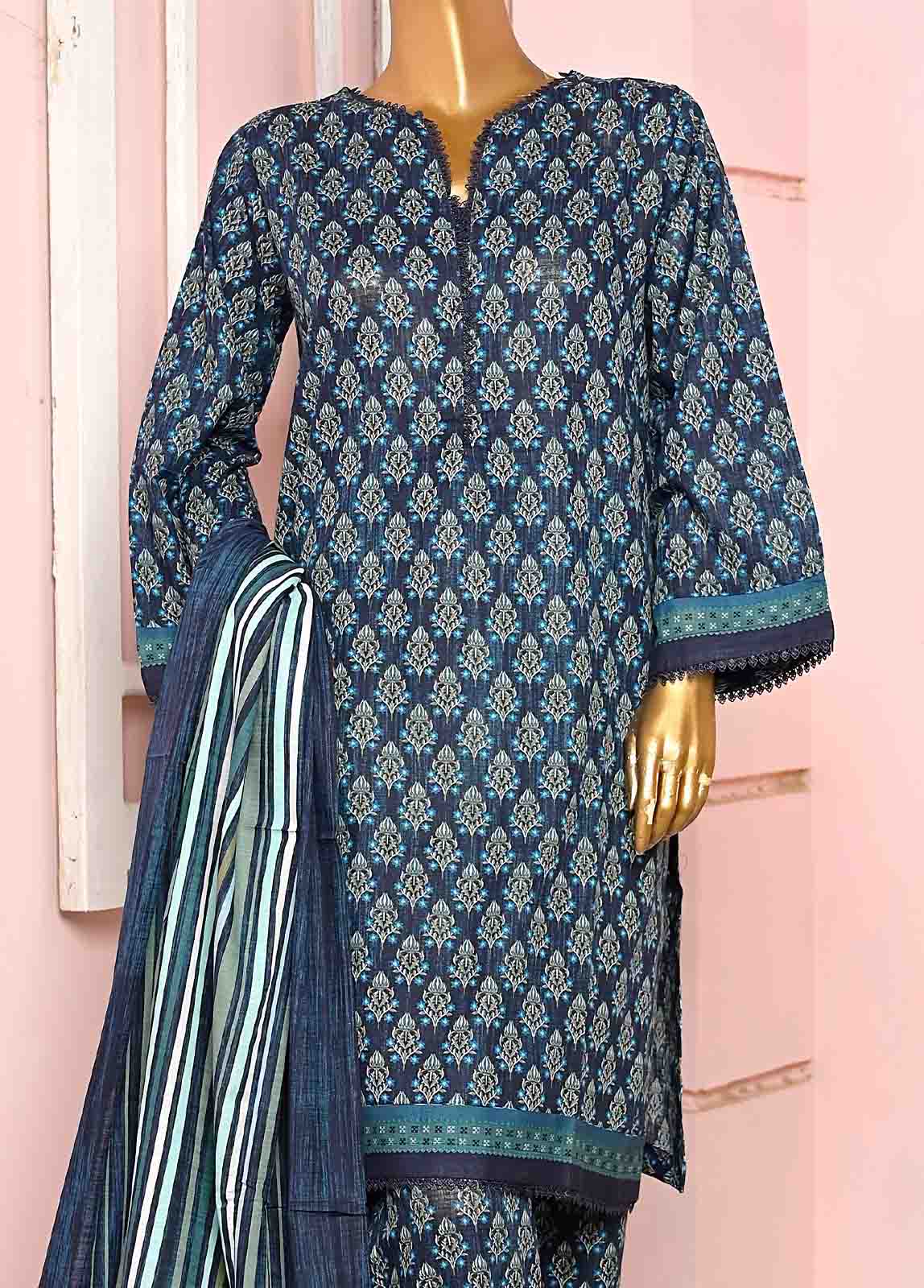 Bin Saeed Fabric - WKF-0156-3 Piece Khaddar Printed collection