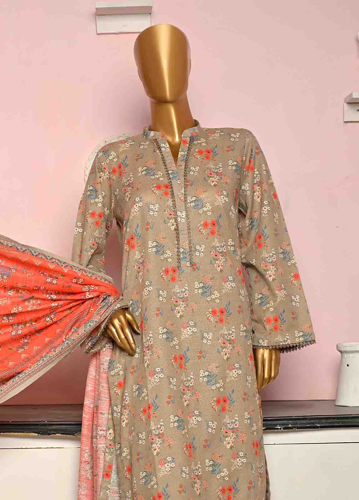 Bin Saeed Fabric - WKF-0162-3 Piece Khaddar Printed collection