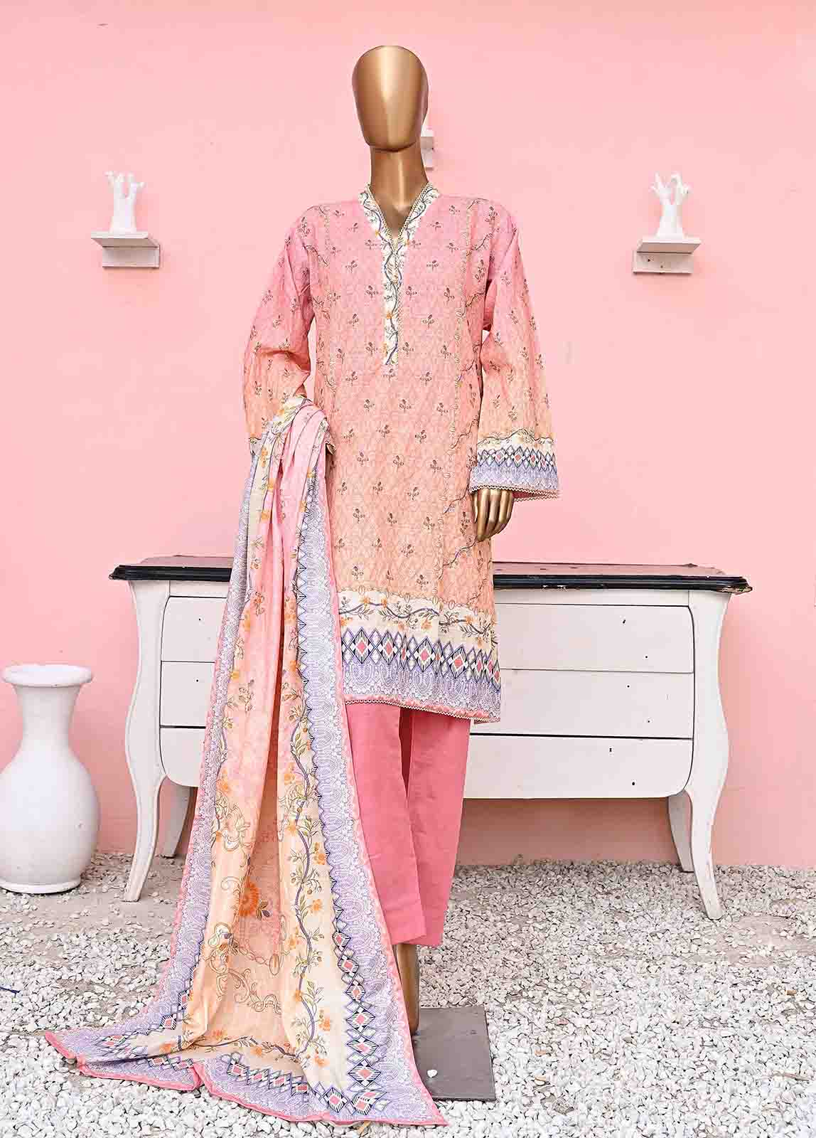 Bin Saeed Fabric - WKF-035-3 Piece Khaddar Printed