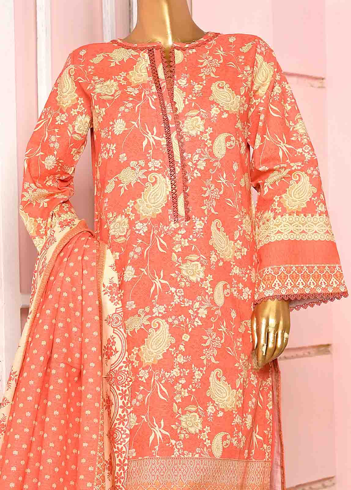 Bin Saeed Fabric - WKF-064-3 Piece Khaddar Printed collection