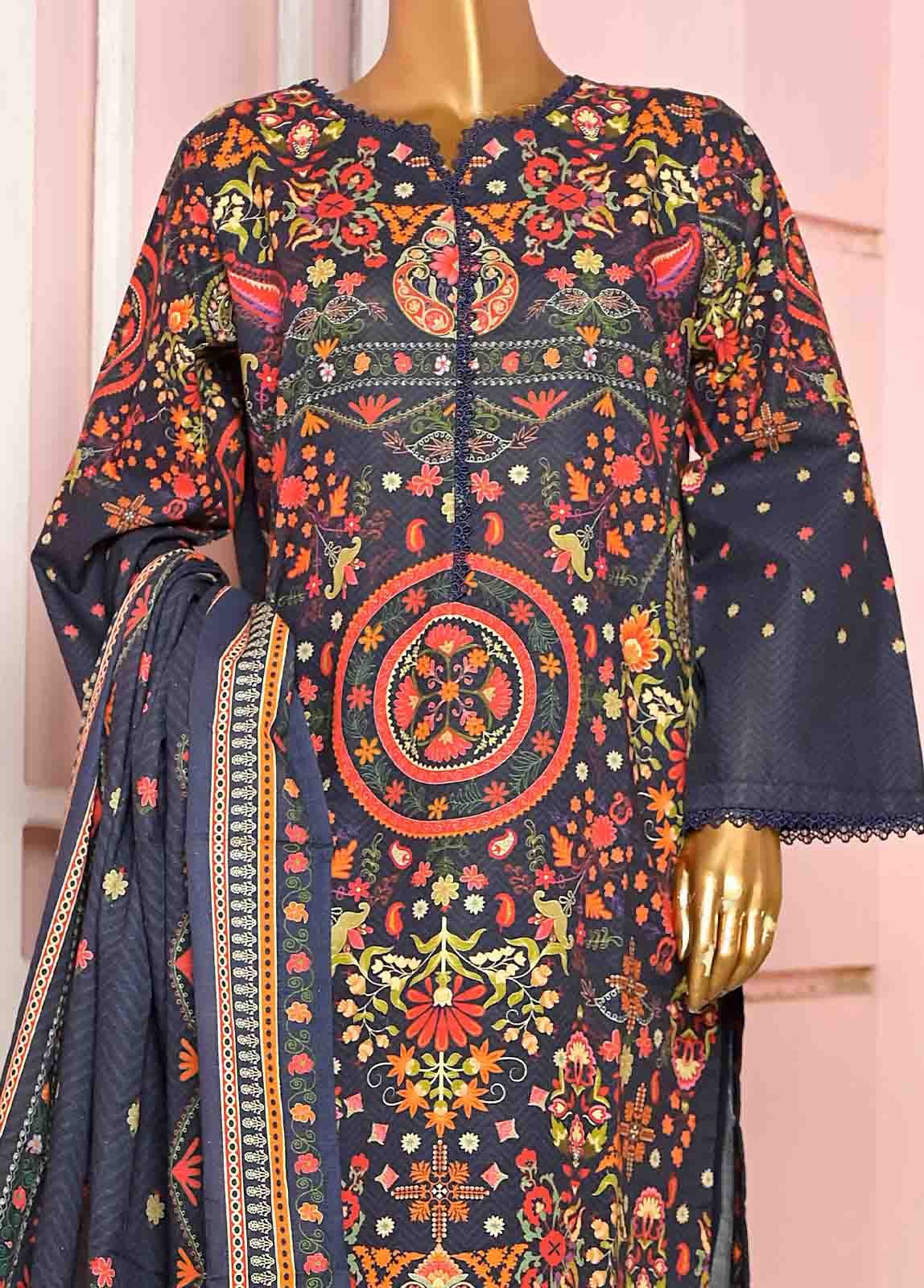 Bin Saeed Fabric - WKF-065-3 Piece Khaddar Printed collection