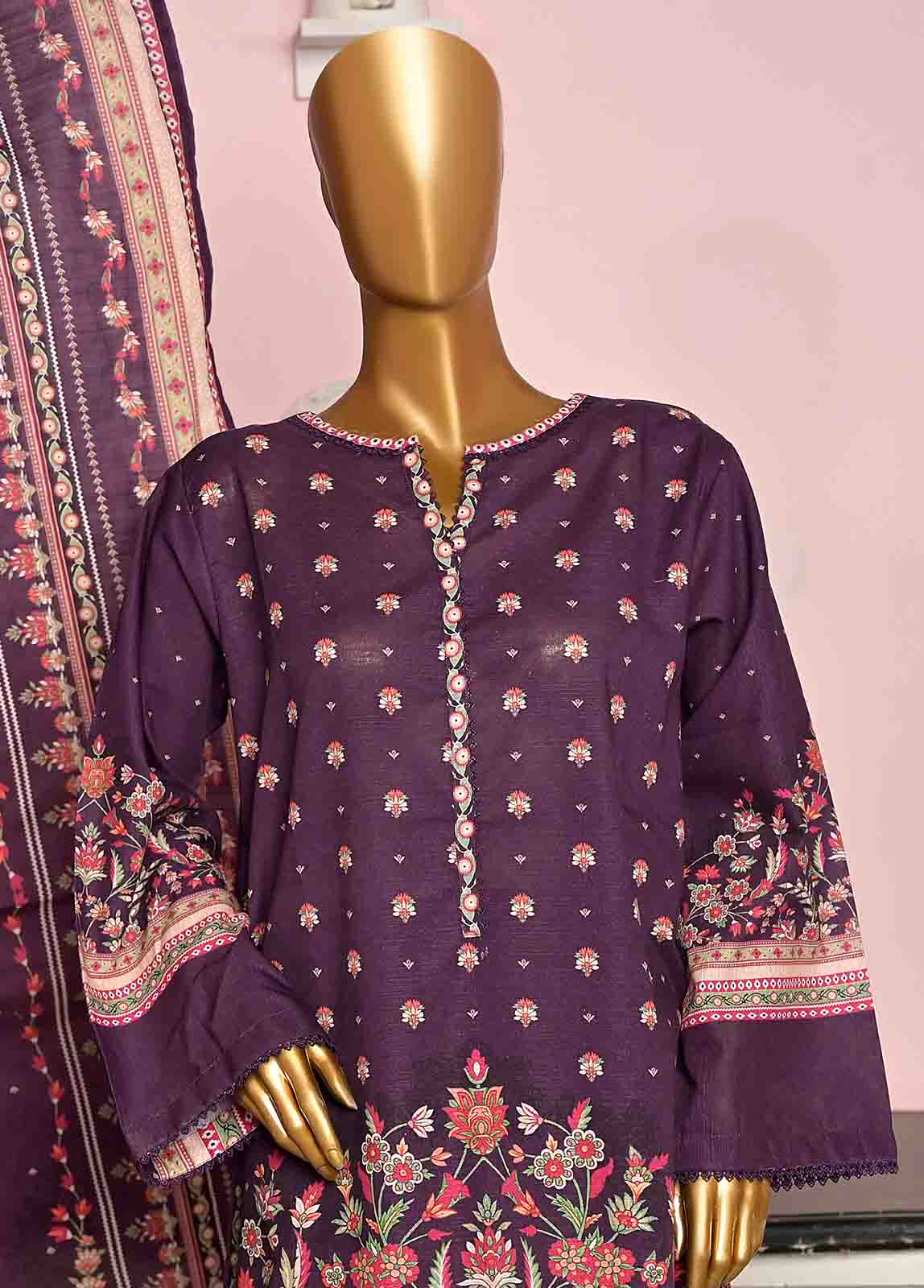 Bin Saeed Fabric - WKF-068-3 Piece Khaddar Printed collection