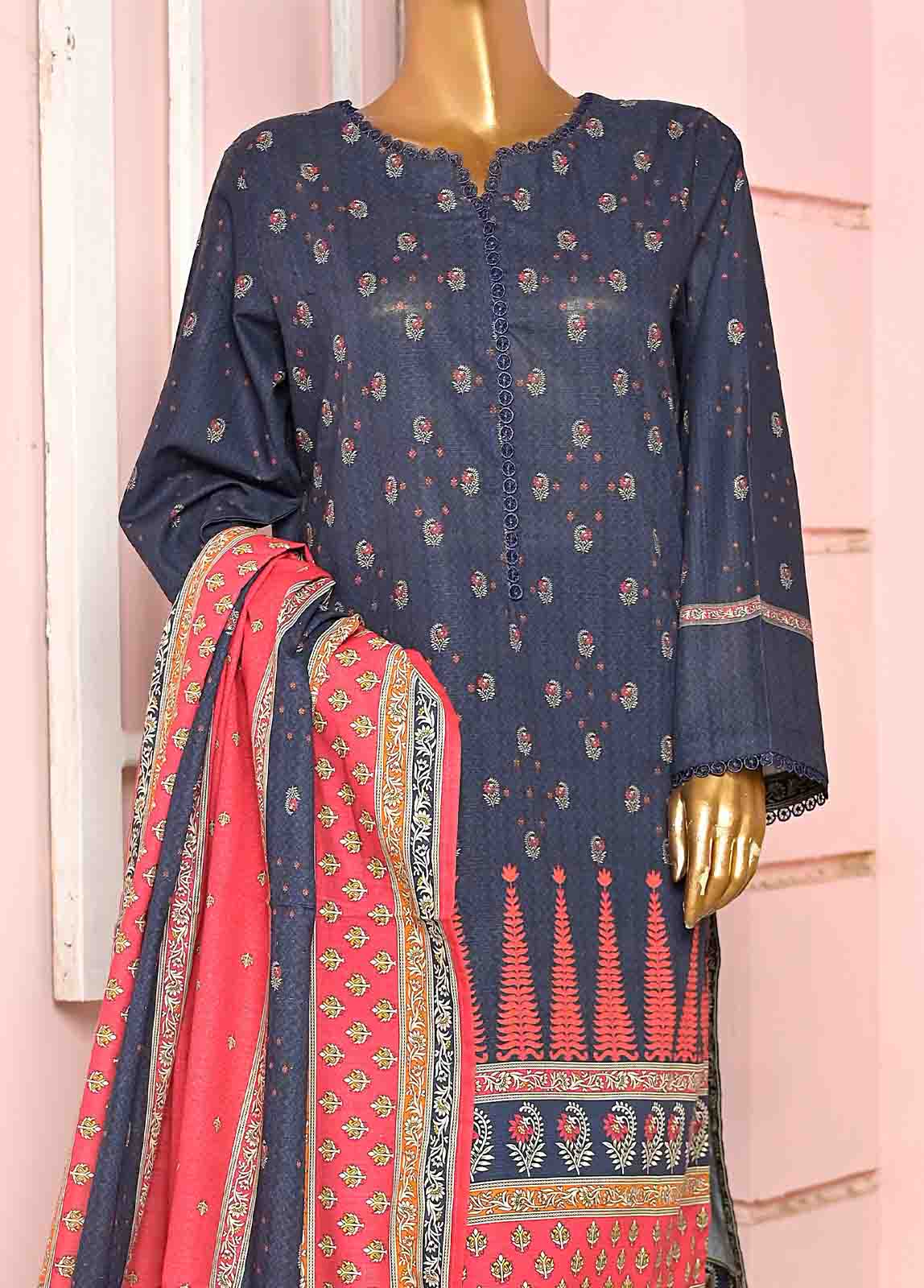 Bin Saeed Fabric - WKF-069-3 Piece Khaddar Printed collection