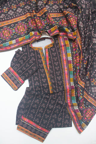 Bin Saeed Fabric - WKF-074-3 Piece Khaddar Printed Suit