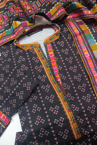 Bin Saeed Fabric - WKF-074-3 Piece Khaddar Printed Suit