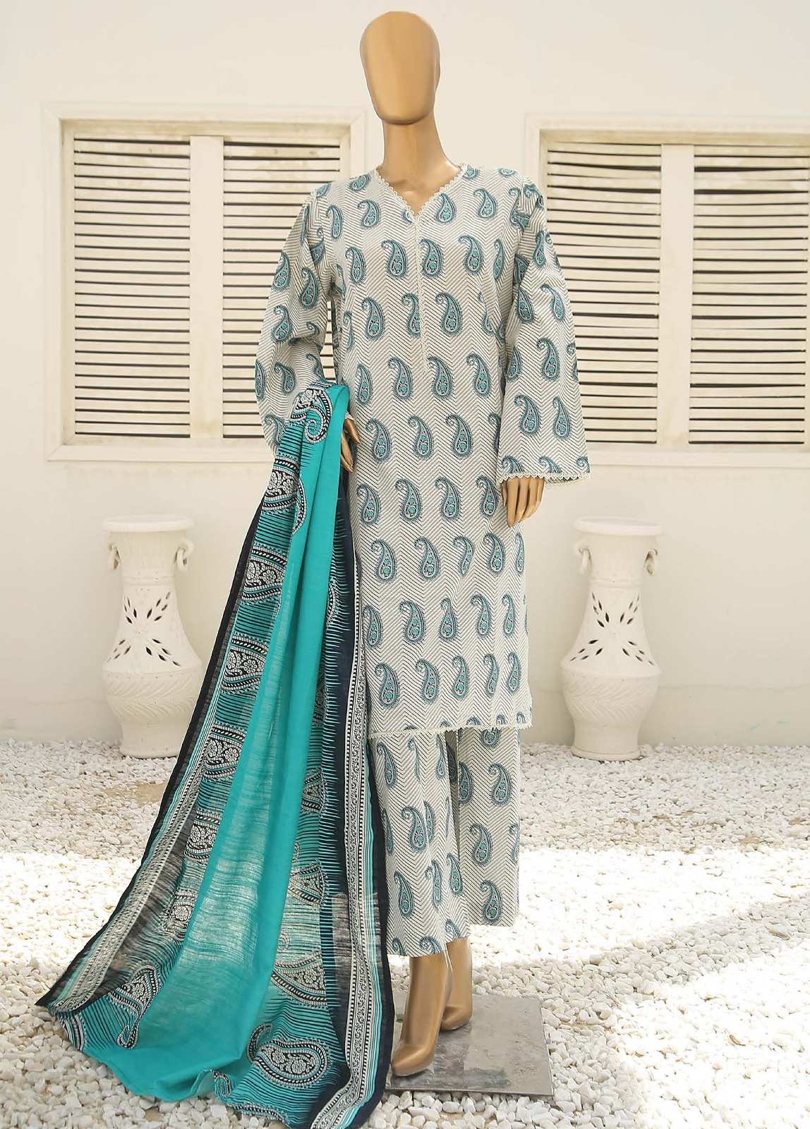 Bin Saeed Fabric - WKF-075-3 Piece Khaddar Printed