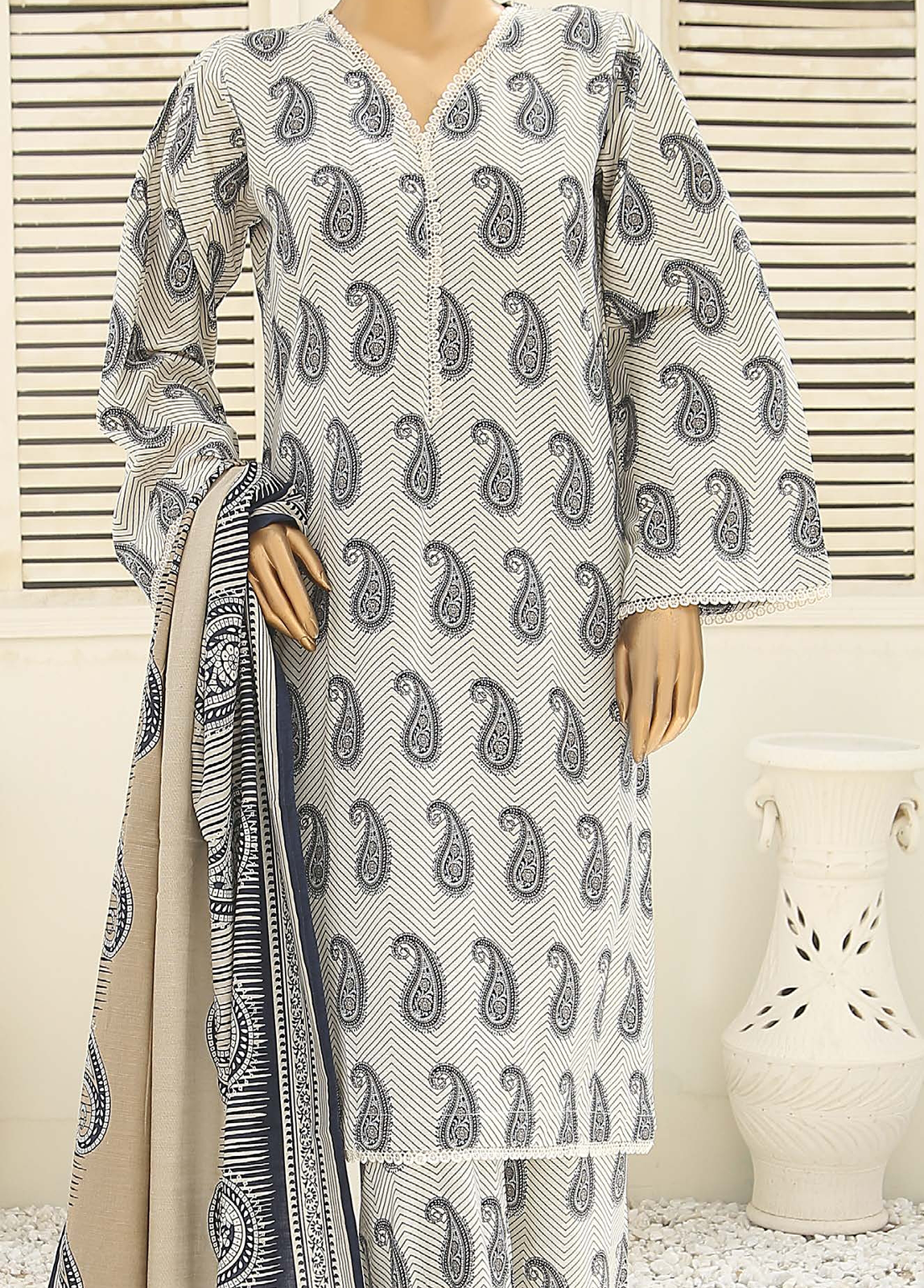 Bin Saeed Fabric - WKF-076-3 Piece Khaddar Printed