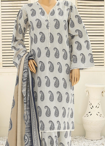 Bin Saeed Fabric - WKF-076-3 Piece Khaddar Printed