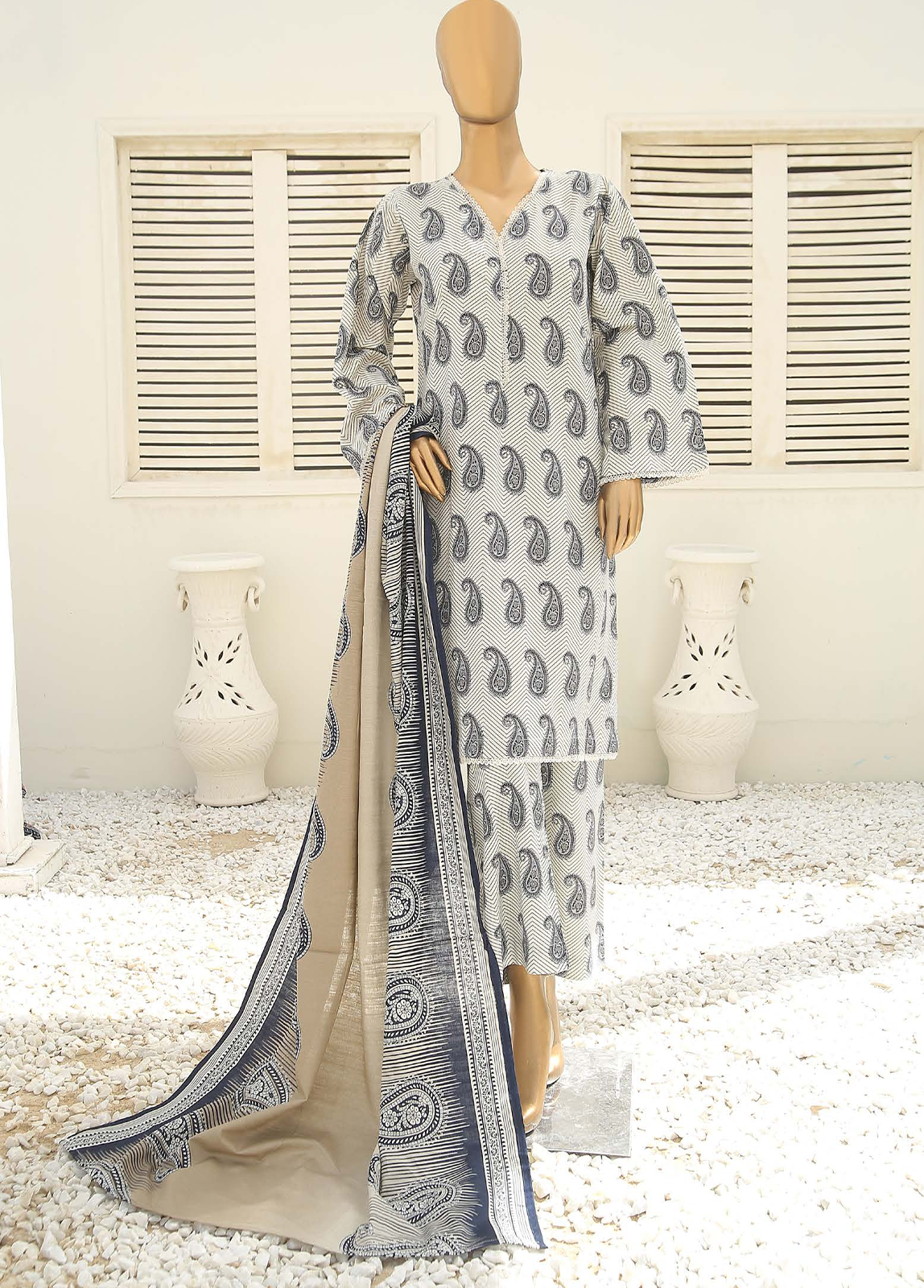 Bin Saeed Fabric - WKF-076-3 Piece Khaddar Printed