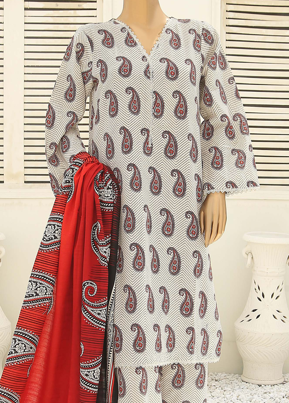 Bin Saeed Fabric - WKF-077-3 Piece Khaddar Printed