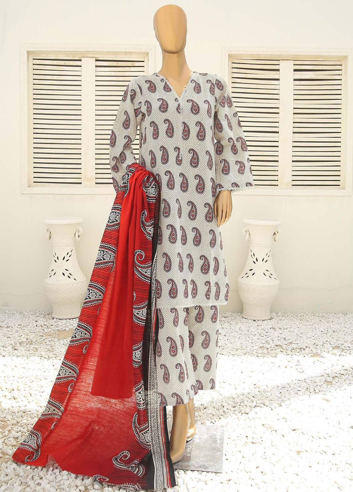 Bin Saeed Fabric - WKF-077-3 Piece Khaddar Printed