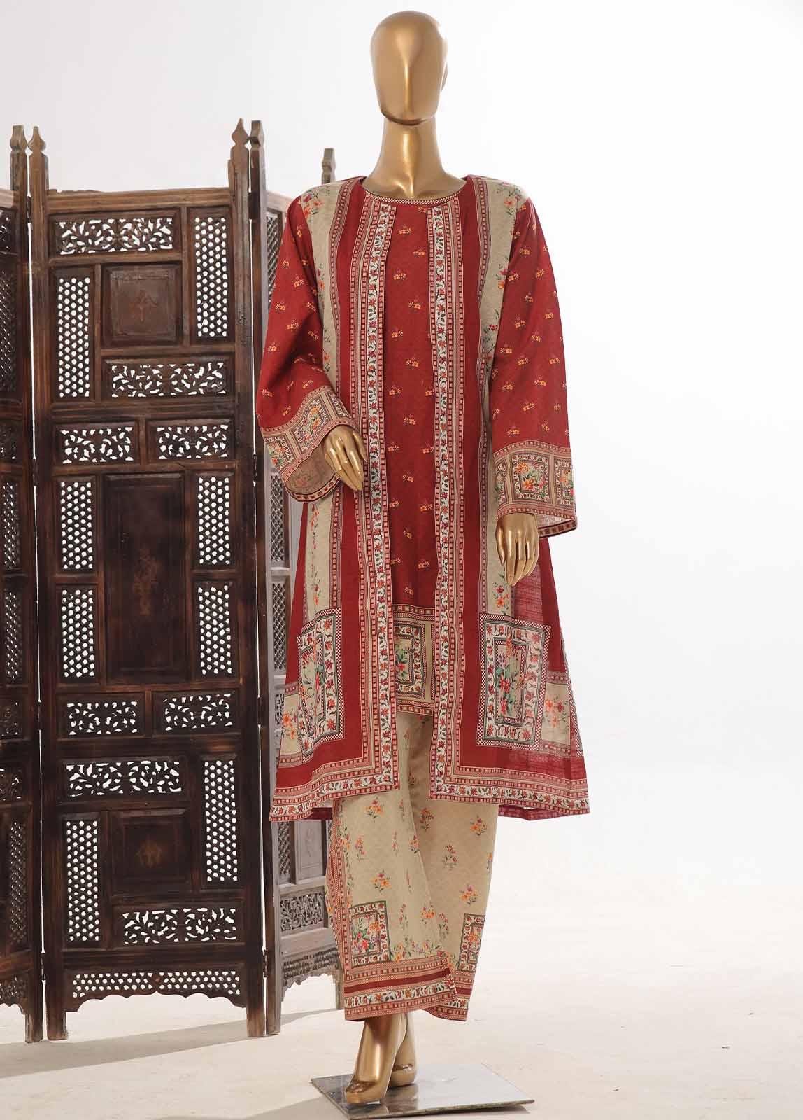 Bin Saeed Fabric - WKJ-0126- 2 Piece Printed Stitched Coat Style Co-ords
