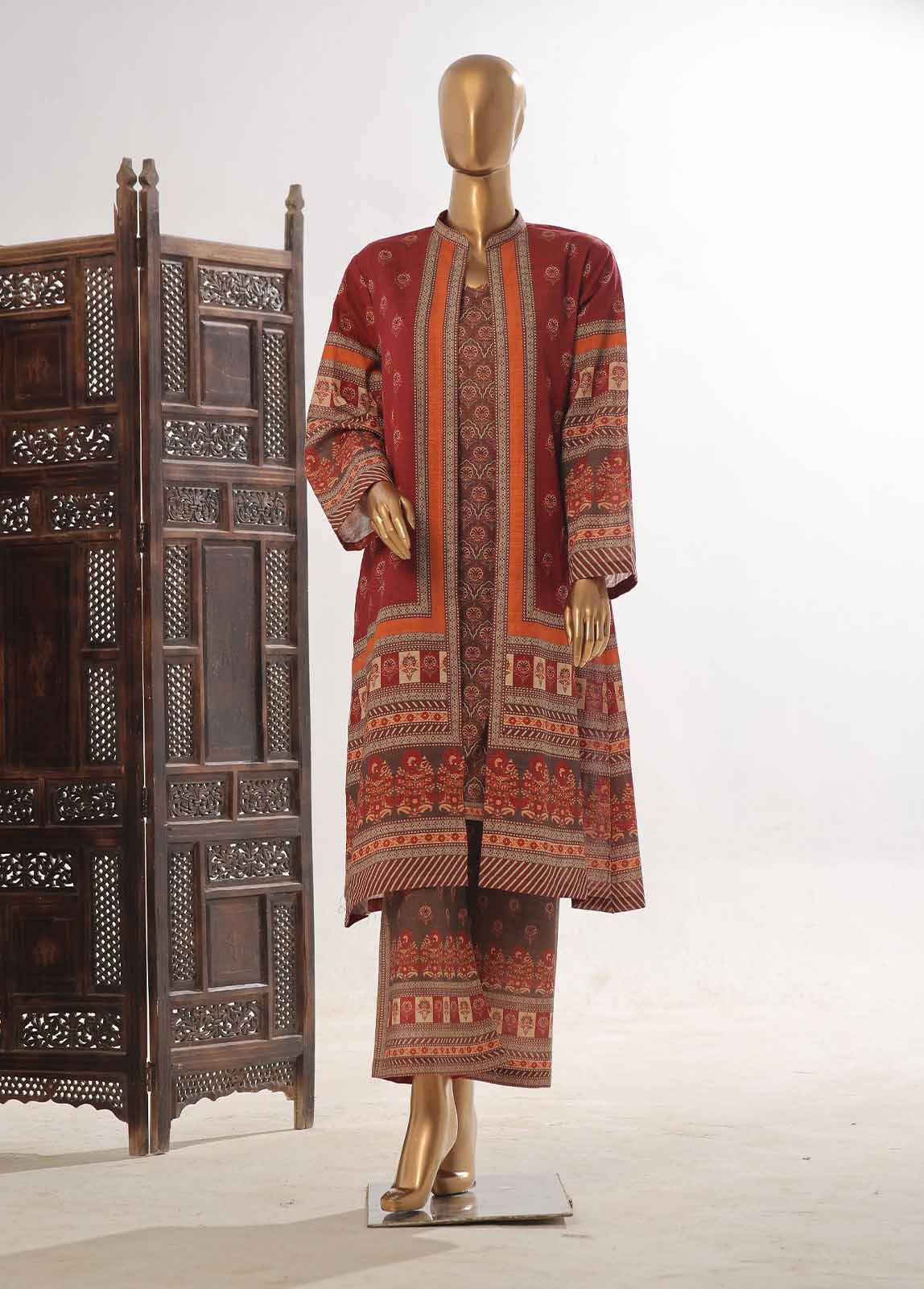 Bin Saeed Fabric - WKJ-0129- 2 Piece Printed Stitched Coat Style Co-ords