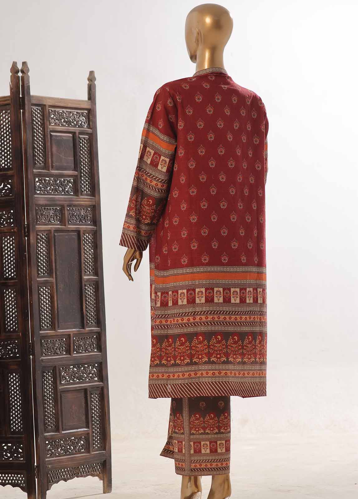 Bin Saeed Fabric - WKJ-0129- 2 Piece Printed Stitched Coat Style Co-ords