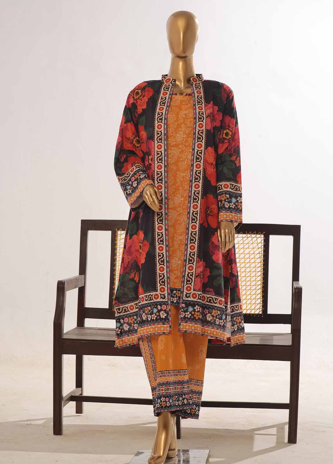 Bin Saeed Fabric - WKJ-0132- 2 Piece Printed Stitched Coat Style Co-ords