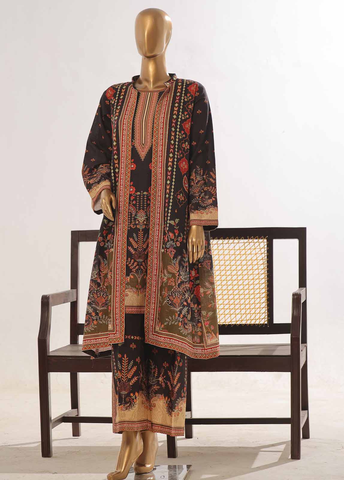 Bin Saeed Fabric - WKJ-0133- 2 Piece Printed Stitched Coat Style Co-ords