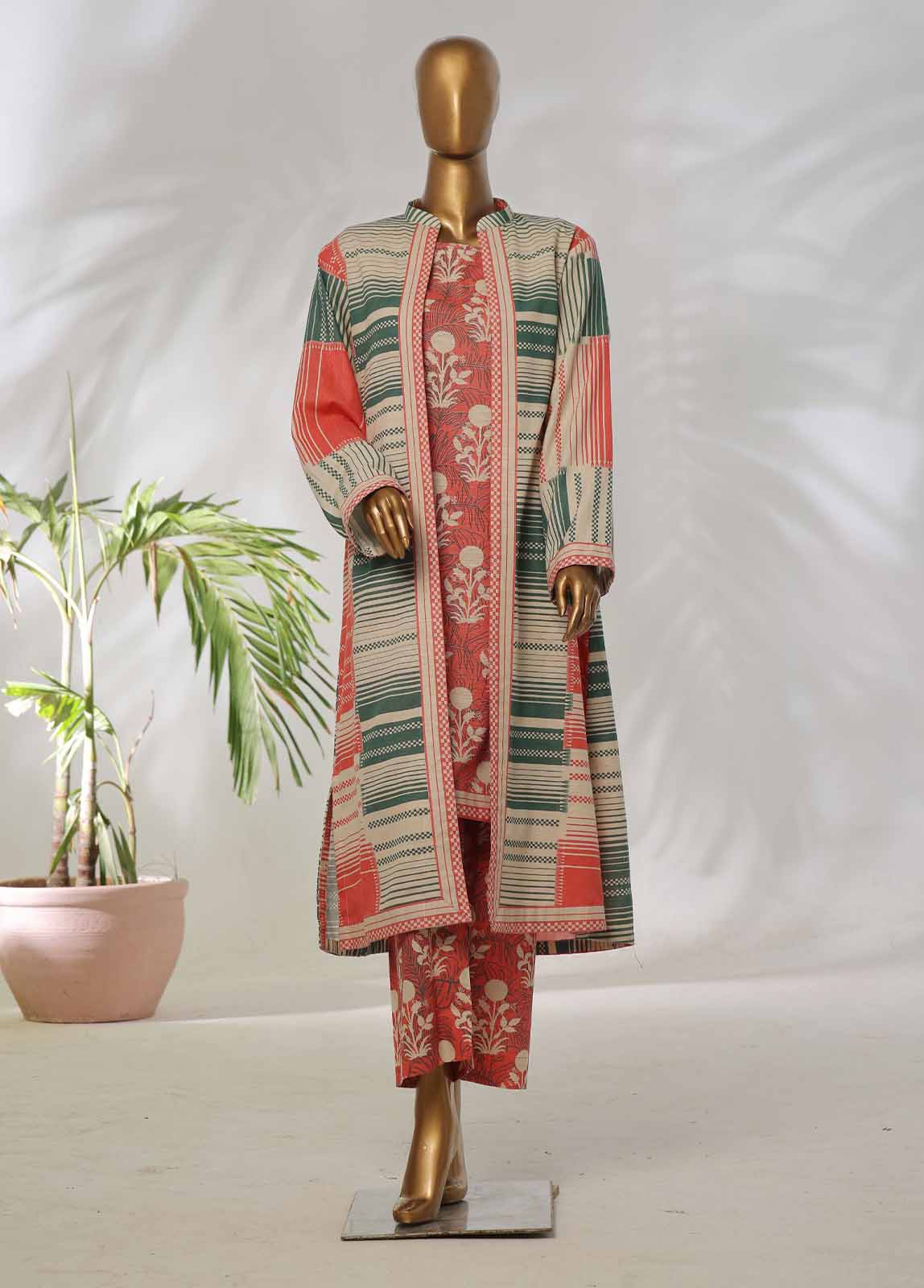 Bin Saeed Fabric - WKJT-093- 2 Piece Printed Stitched Coat Style Co-ords
