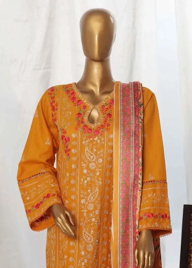 Bin Saeed Fabric - WKKE-001-B- 3 Piece Khaddar Emboidered Stitched Suit