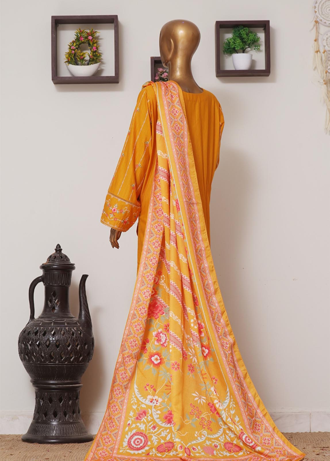 Bin Saeed Fabric - WKKE-001 A-3 Piece Khaddar Embroidered Stitched Suit