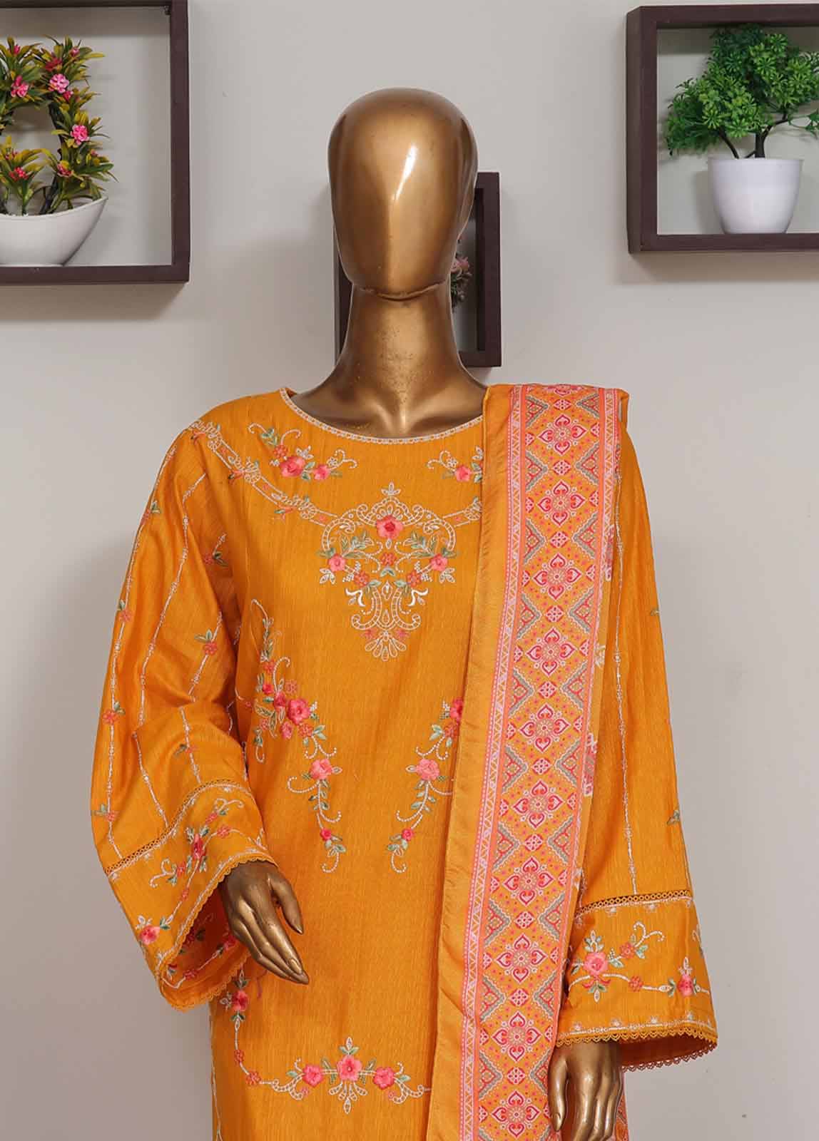 Bin Saeed Fabric - WKKE-001 A-3 Piece Khaddar Embroidered Stitched Suit