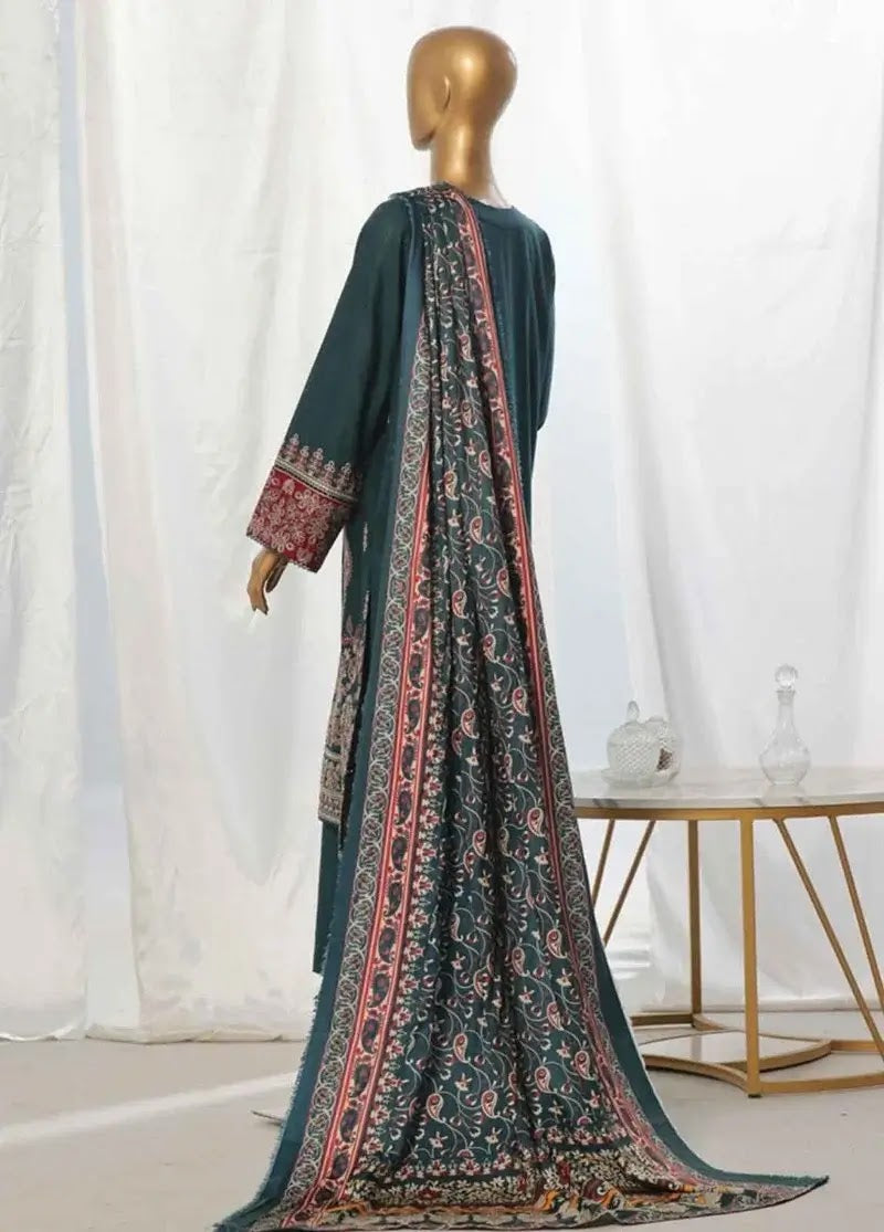 Bin Saeed Fabric - WKKE-003-B- 3 Piece Khaddar Emboidered Stitched Suit