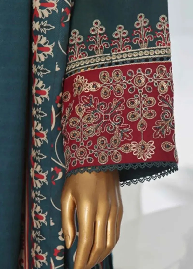 Bin Saeed Fabric - WKKE-003-B- 3 Piece Khaddar Emboidered Stitched Suit