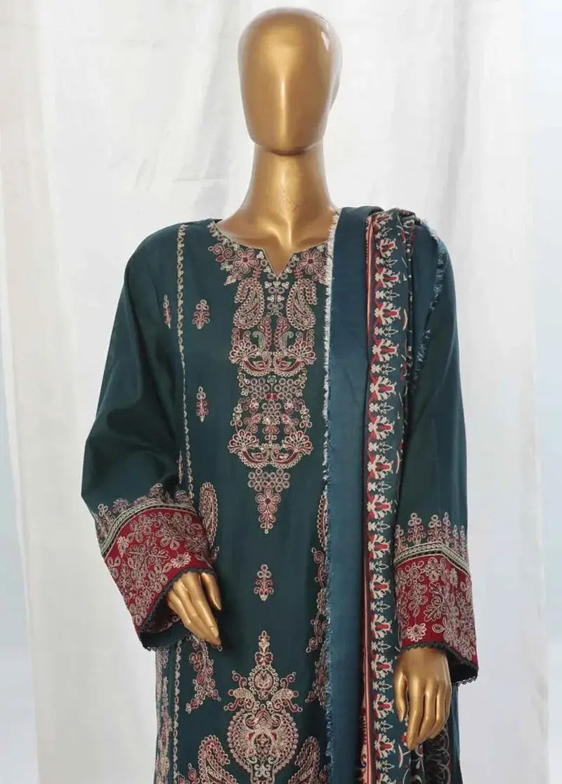 Bin Saeed Fabric - WKKE-003-B- 3 Piece Khaddar Emboidered Stitched Suit