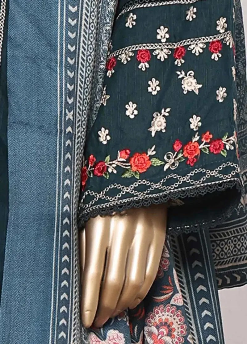 Bin Saeed Fabric - WKKE-003-C- 3 Piece Khaddar Emboidered Stitched Suit