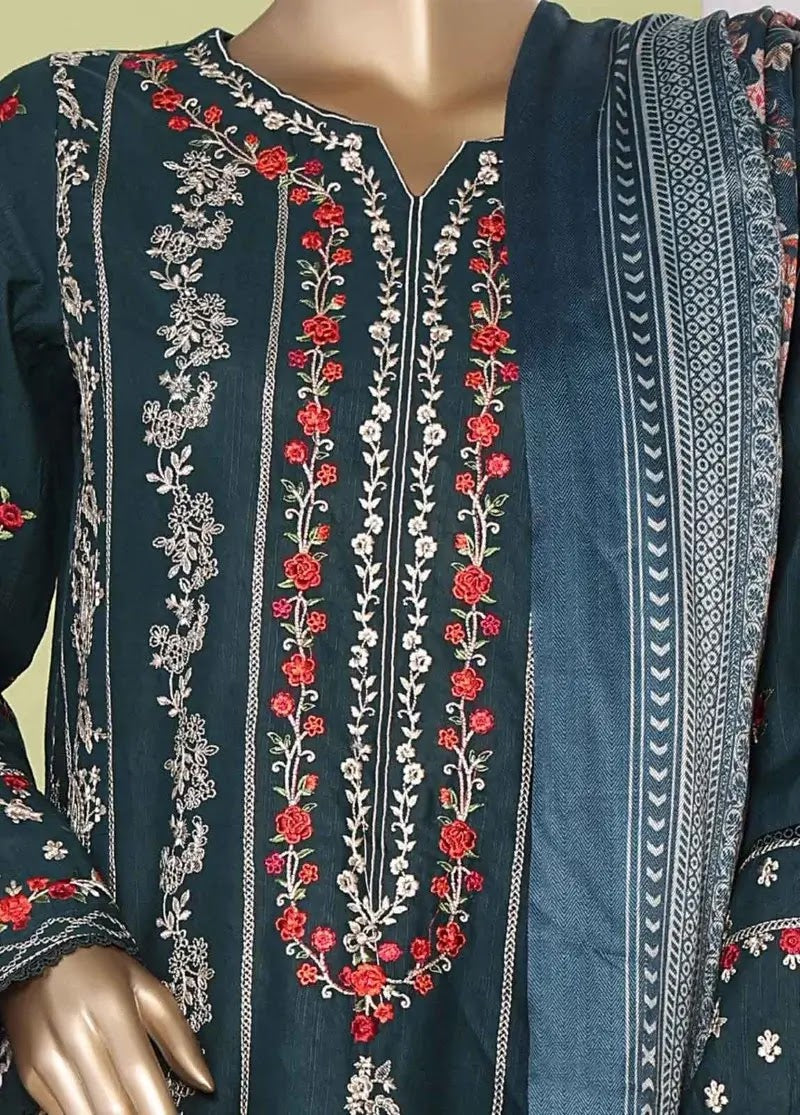 Bin Saeed Fabric - WKKE-003-C- 3 Piece Khaddar Emboidered Stitched Suit