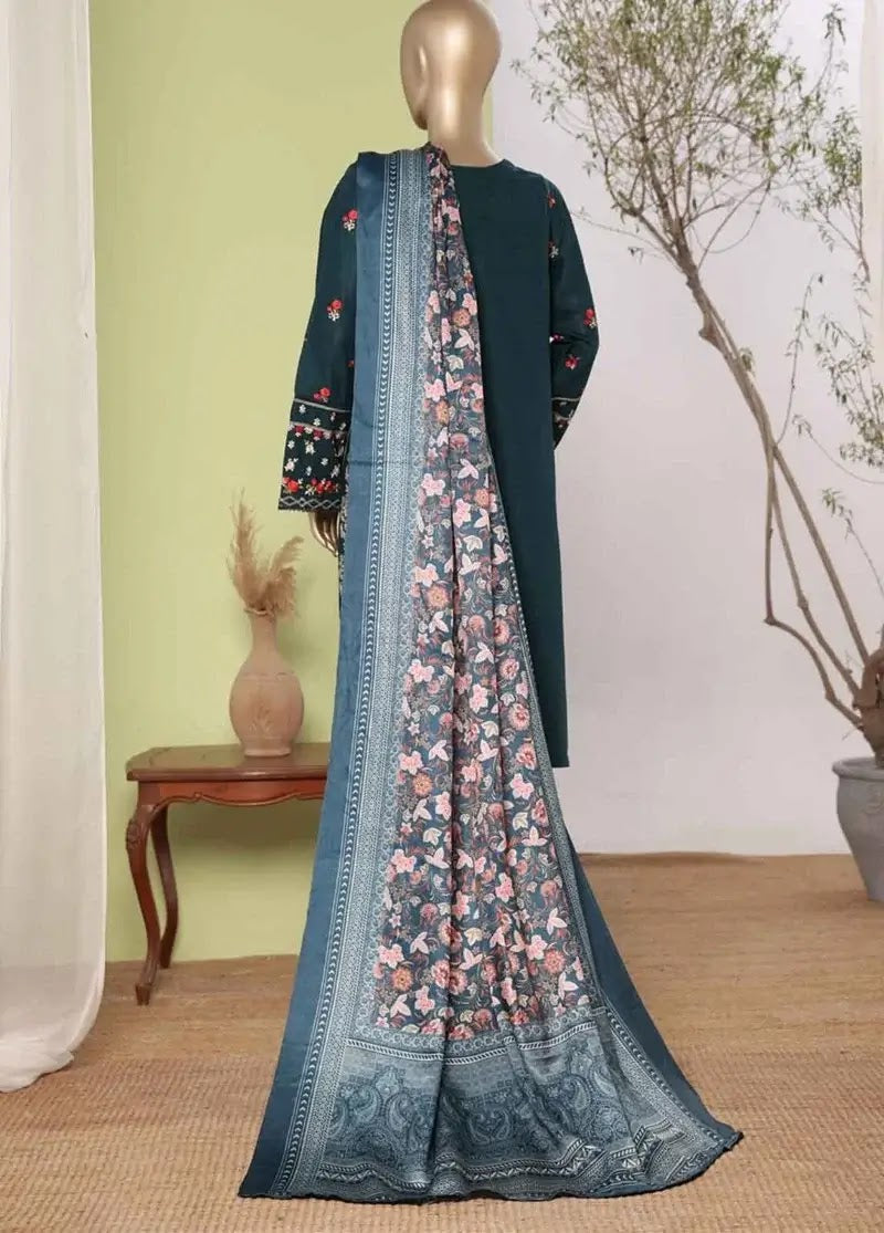 Bin Saeed Fabric - WKKE-003-C- 3 Piece Khaddar Emboidered Stitched Suit