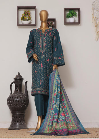 Bin Saeed Fabric - WKKE-003 A-3 Piece Khaddar Embroidered Stitched Suit